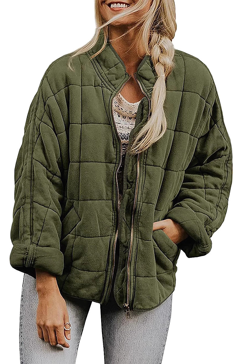 Solid Color Stand Collar Cotton Jacket for Women