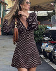 V-Neck Polka Dot Long Sleeve Dress