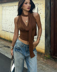 Sleeveless Summer Top with Tie for Women