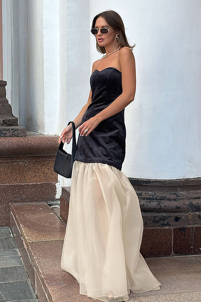 French Velvet Strapless A-Line Dress for Women