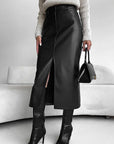 Chic Black Matte Faux Leather Skirt for Women