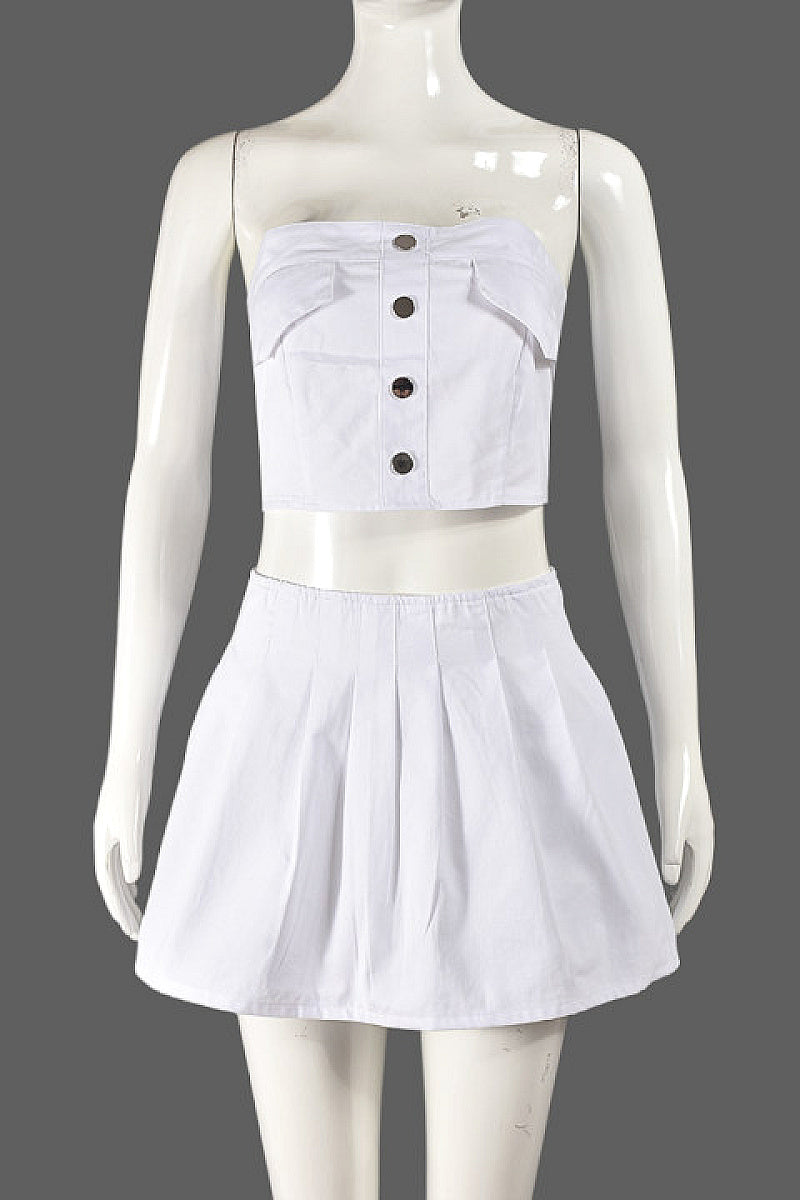 Trendy Women's Sexy Cropped Pleated Skirt Set