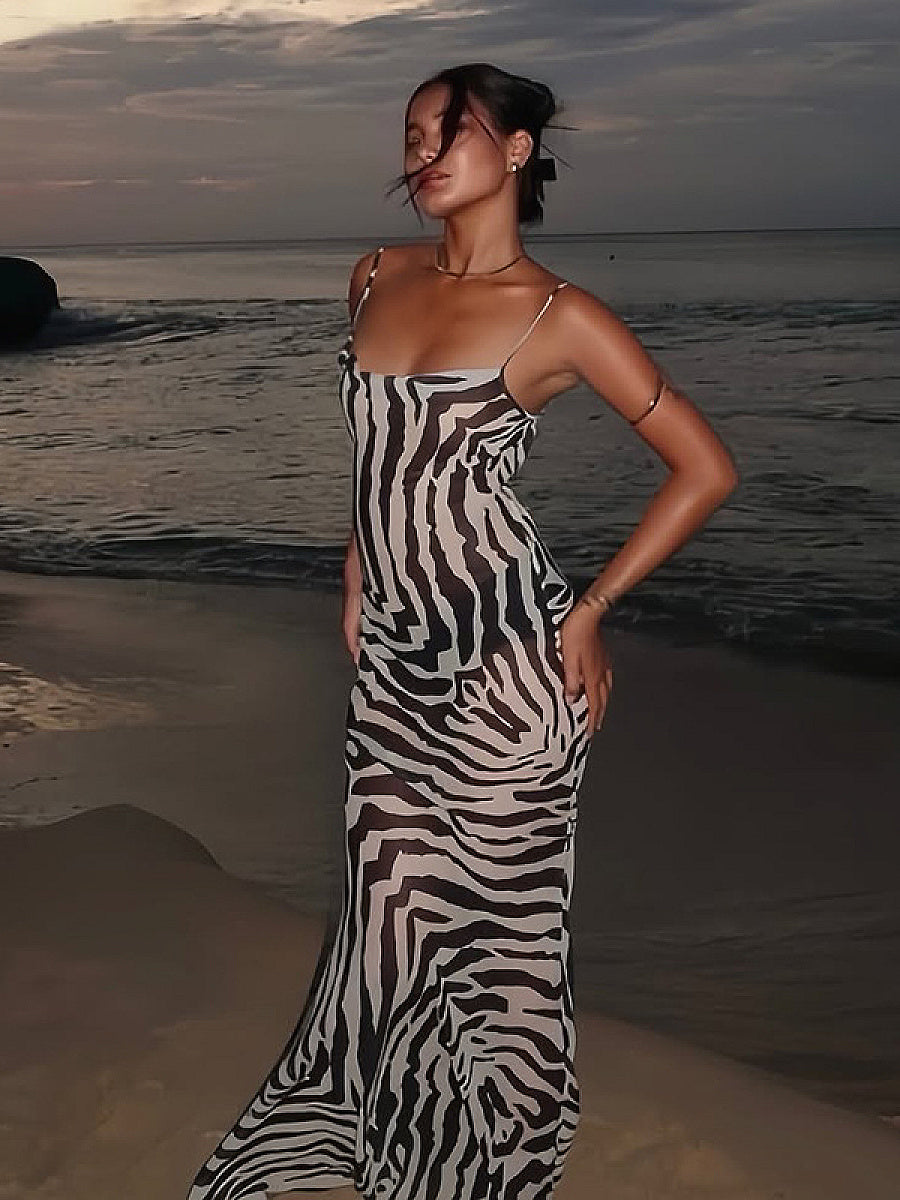 Summer Zebra Print Backless Bodycon Dress