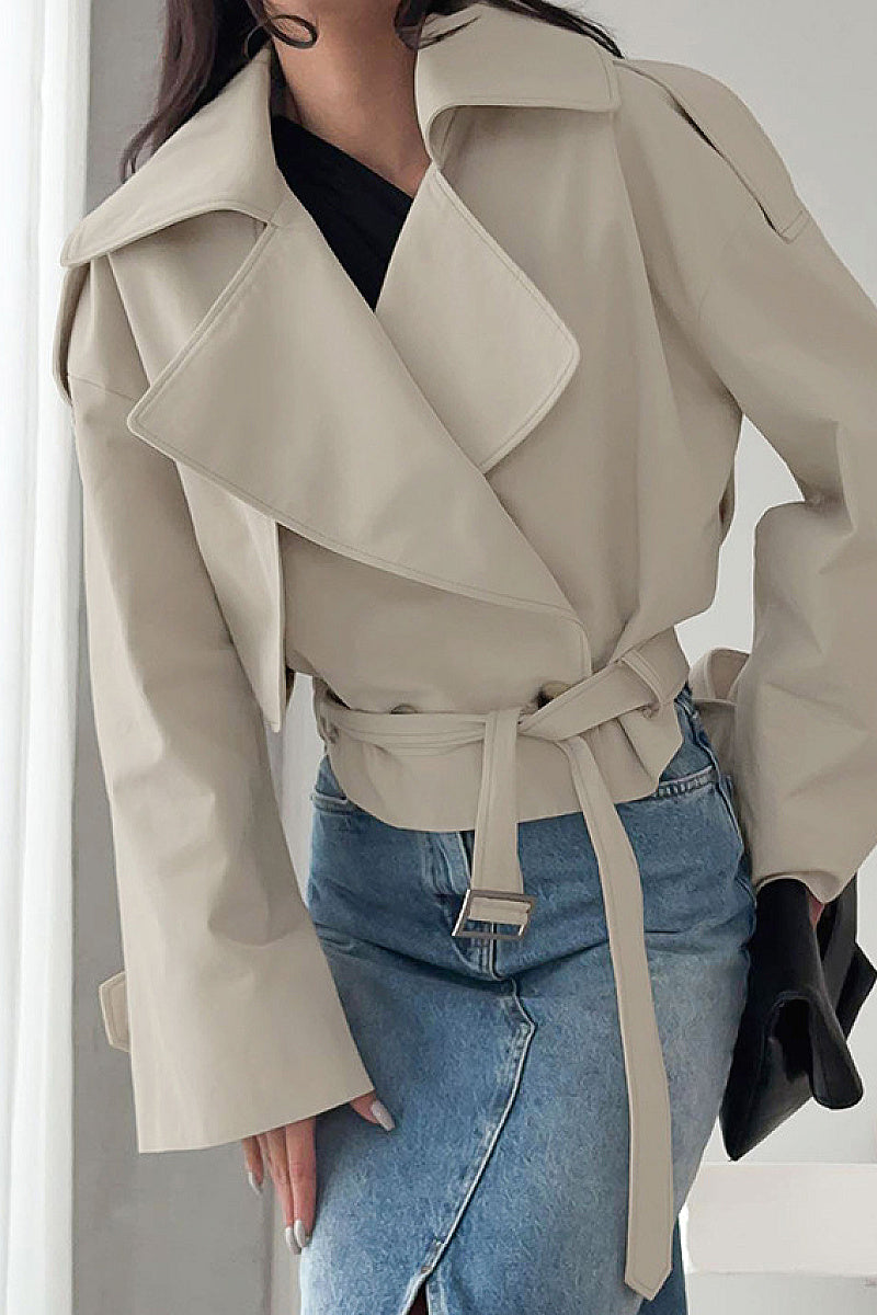 Chic Long Sleeve Tie Collar Coat for Women