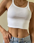 Summer Crop Top Women Sleeveless U-Neck