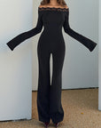 European Style Lace One-Shoulder Long Sleeve Jumpsuit