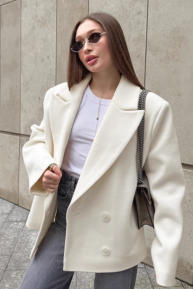 French Vintage Beige Woolen Coat for Women
