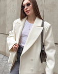 French Vintage Beige Woolen Coat for Women