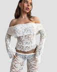 Sexy Lace Hollow Out Long Pants Set