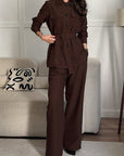 Chic Long Sleeve Lapel Waist-Defining Set