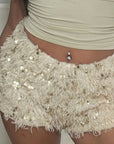 Sexy Low Rise Feather Sequined Shorts for Women