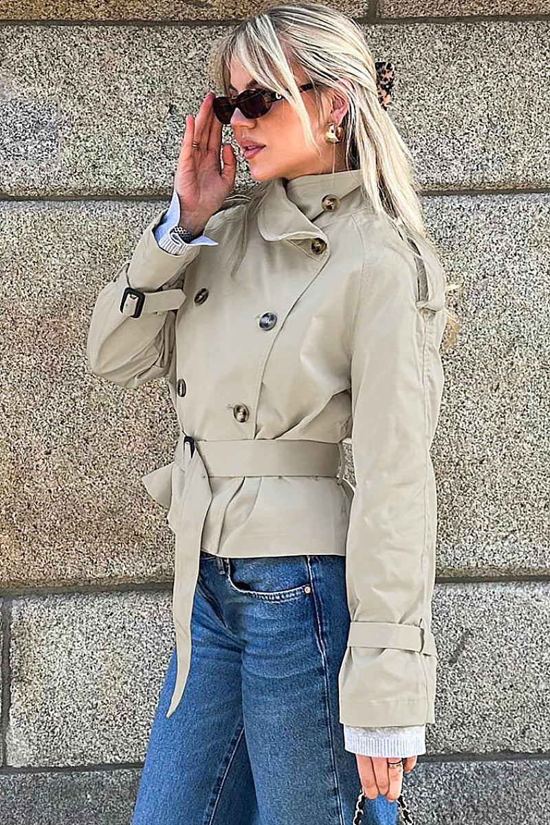 Stylish Stand Collar Waist-Defined Short Coat for Women