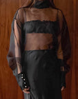 European and American Sheer Long Sleeve Blouse with Puff Sleeves