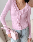 Pink Ruffled Long Sleeve Top for Women