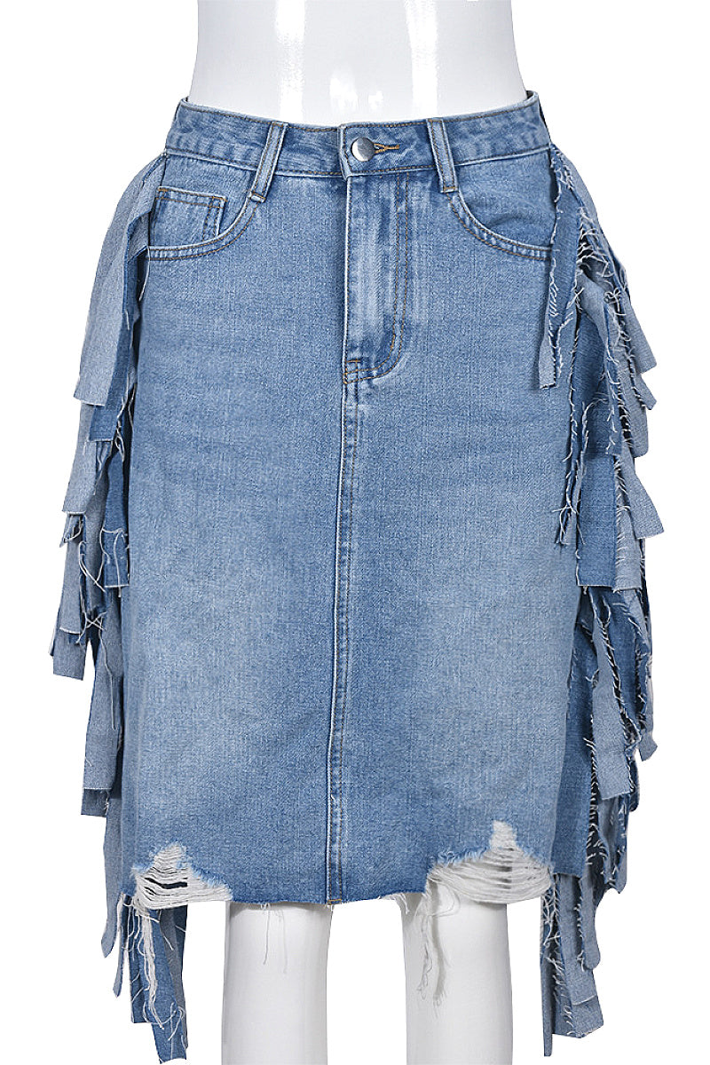 Fashionable Distressed Denim Skirt for Women