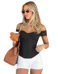 French Vintage Lace Waist Top for Summer
