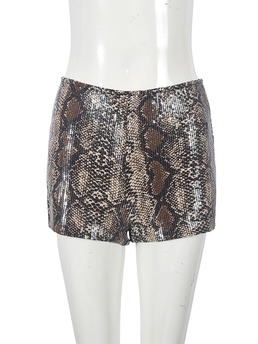 Leopard Print Sequin Women's Casual Shorts
