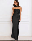 Elegant Strapless Satin Dress with Two-Way Design