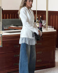 Elegant Waist-Defined Lace Blended Blazer