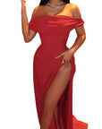 Elegant V-Neck Off-Shoulder Maxi Dress