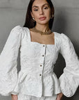 French Style Jacquard Puff Sleeve Shirt