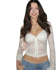 Lace Trim Long Sleeve Top for Casual Wear