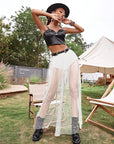 Sexy Sheer Pleated Skirt with Lace for Nightclub