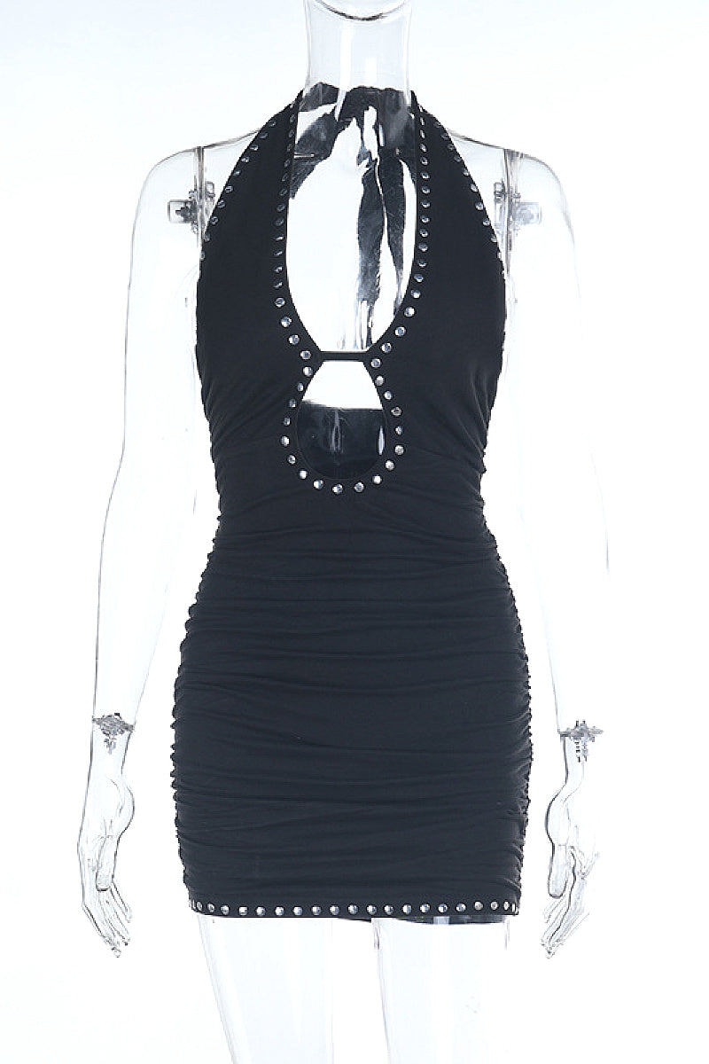 Chic Halter Neck Backless Beaded Dress
