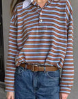 V-Neck Color Block Striped Long Sleeve T-Shirt