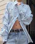 Russian Heart Print Collared Shirt for Women