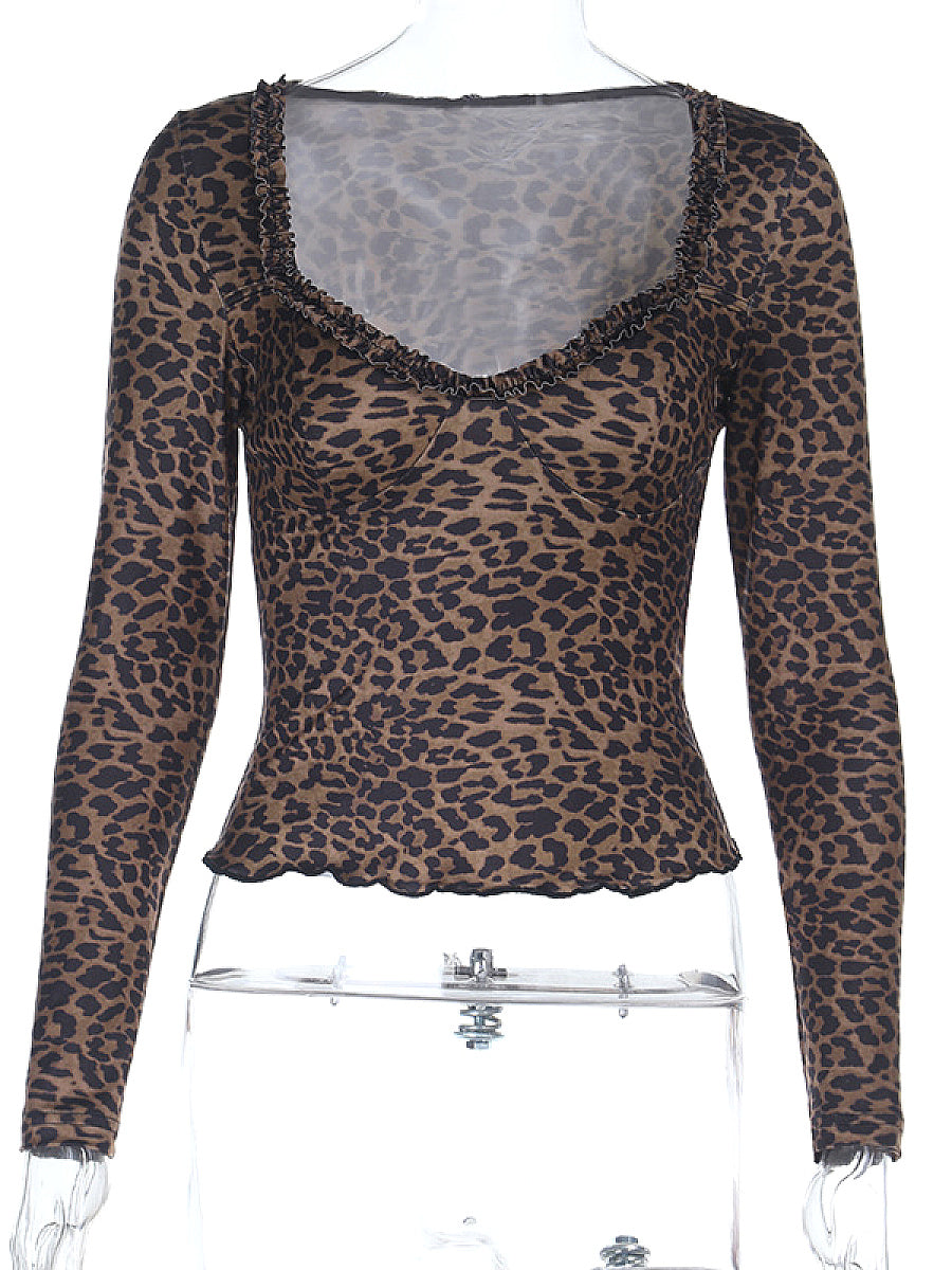 Leopard Print Long Sleeve Top for Women