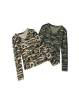 HeyHenry Camouflage V-Neck Long Sleeve Top