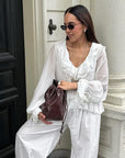 Elegant V-Neck Long Sleeve Blouse with Ruffles