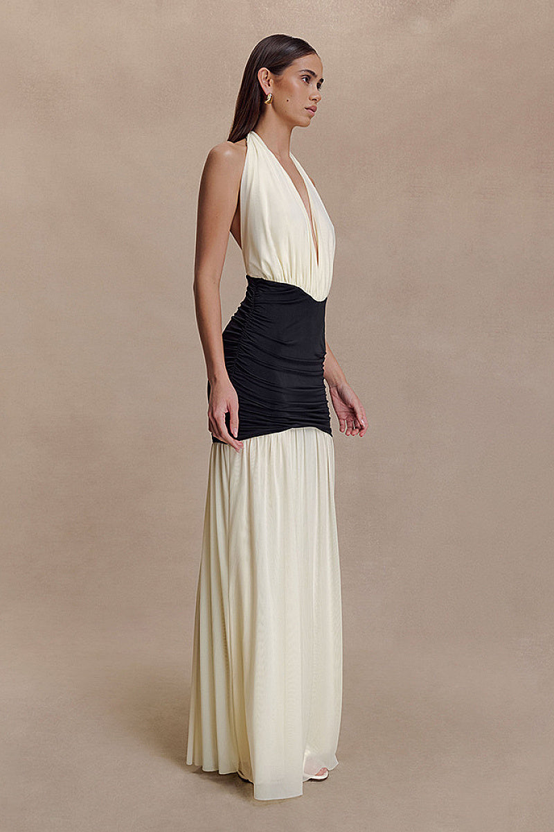 Elegant Color Block Halter Neck Dress