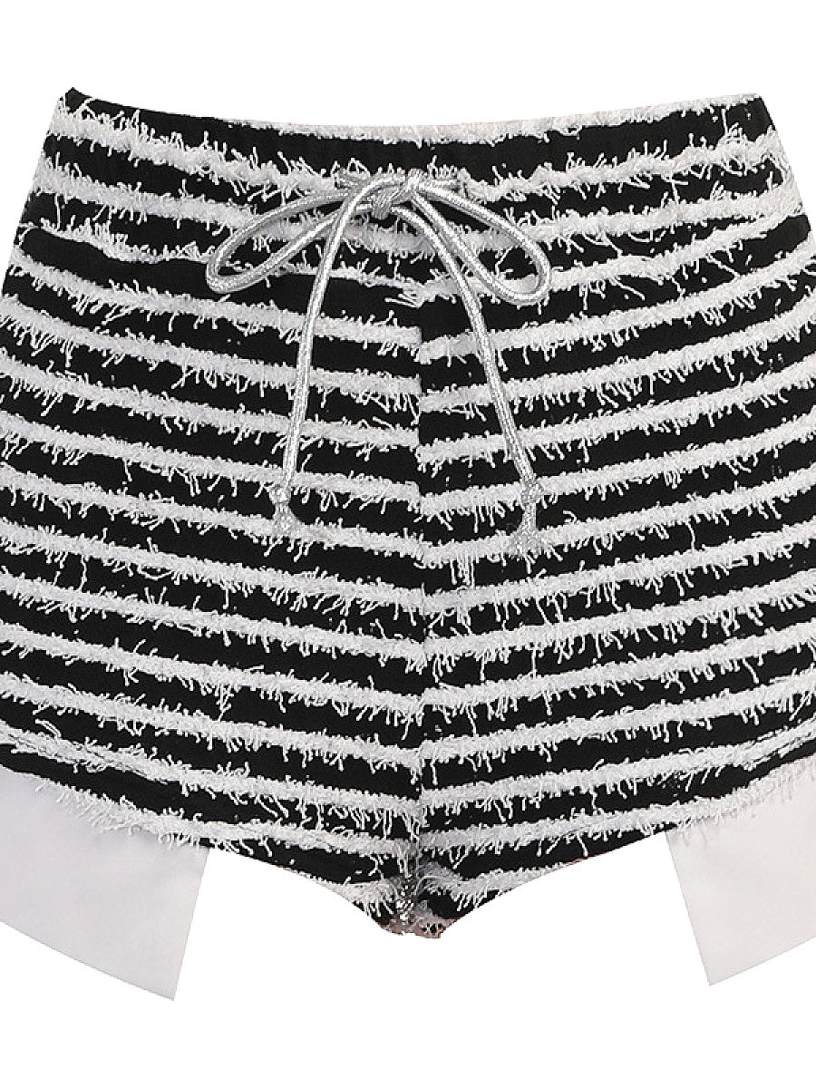 High-Waisted Striped Drawstring Shorts for Women