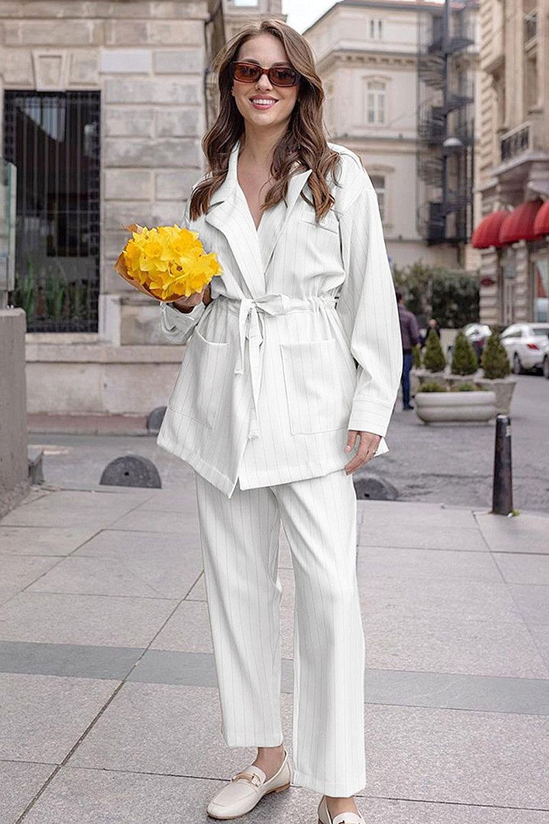 French Vintage Elegant Striped Suit Set for Women