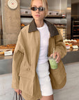 Retro Khaki Lapel Trench Coat for Women