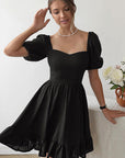 French Style Ruffled Dress with Puff Sleeves