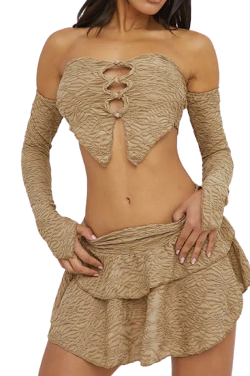 Sexy Hollow Out Off Shoulder Top and Skirt Set