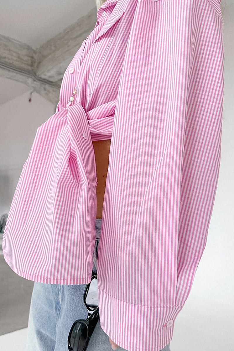 Fashionable Striped Pink Casual Shirt