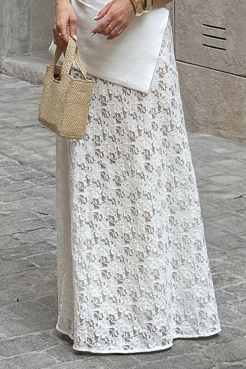 Elegant White Lace A-Line Skirt for Women