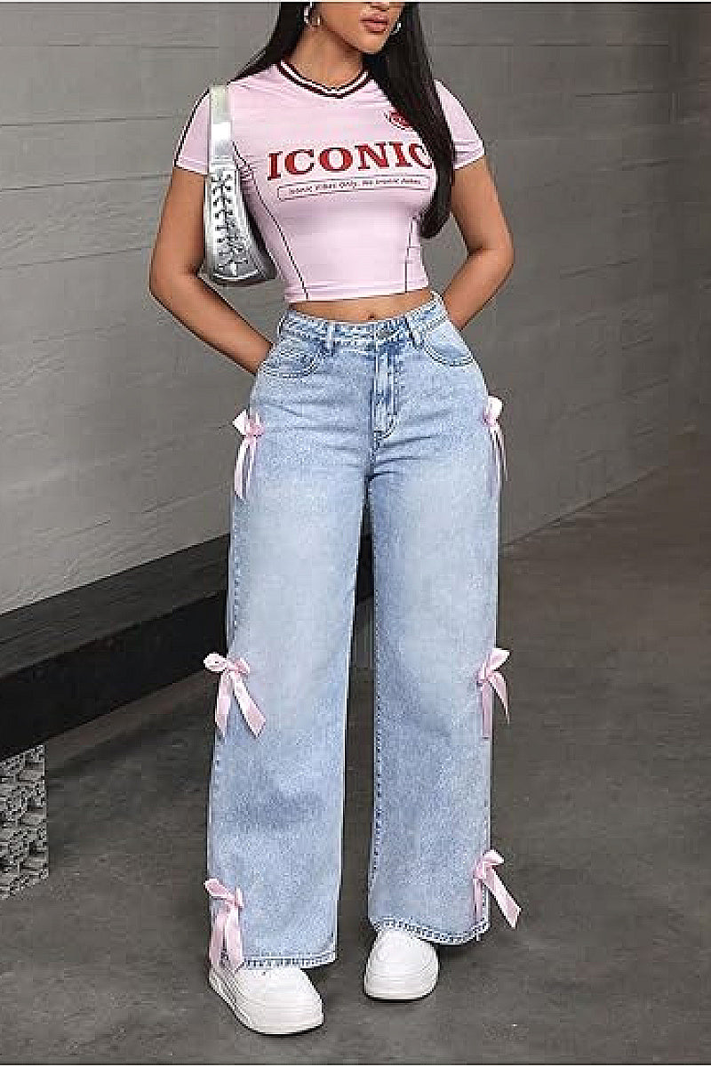 Y2K Butterfly Knot Denim Pants for Women