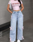 Y2K Butterfly Knot Denim Pants for Women