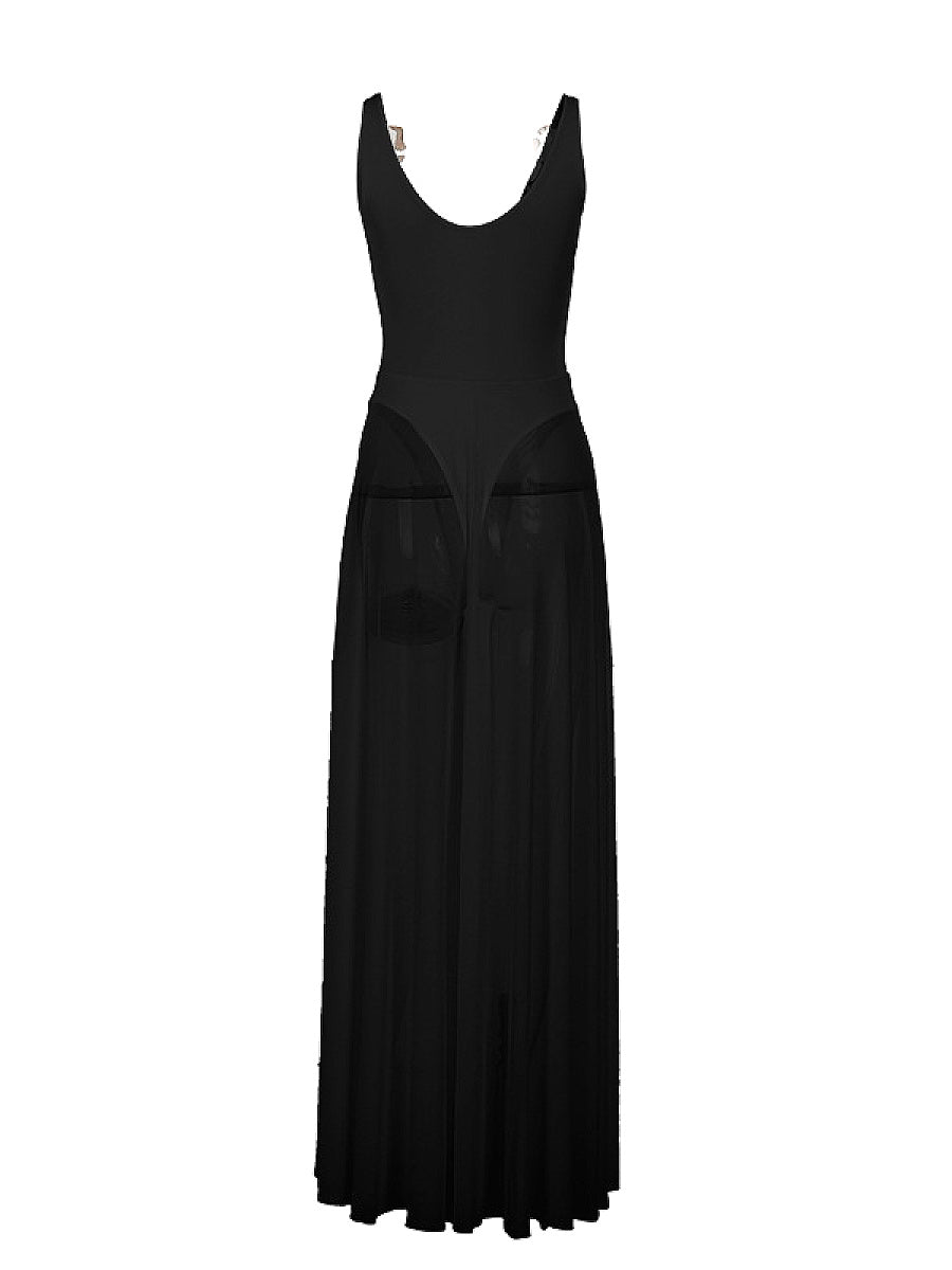 Elegant Long Dress with Sheer A-Line Design