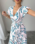 2026 Spring Summer New Floral Ruffle V-Neck Dress