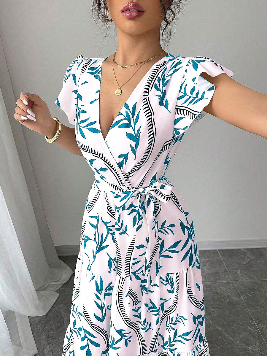 2026 Spring Summer New Floral Ruffle V-Neck Dress