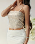 Sleeveless Backless Hollow Out Sequin Top