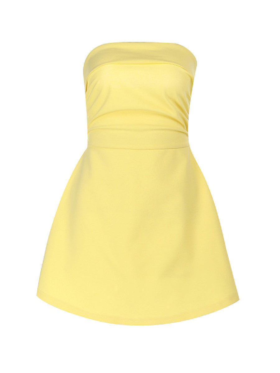 Solid Color Strapless A-Line Dress for Women