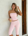 Summer Lace Trim Strapless Top and Shorts Set