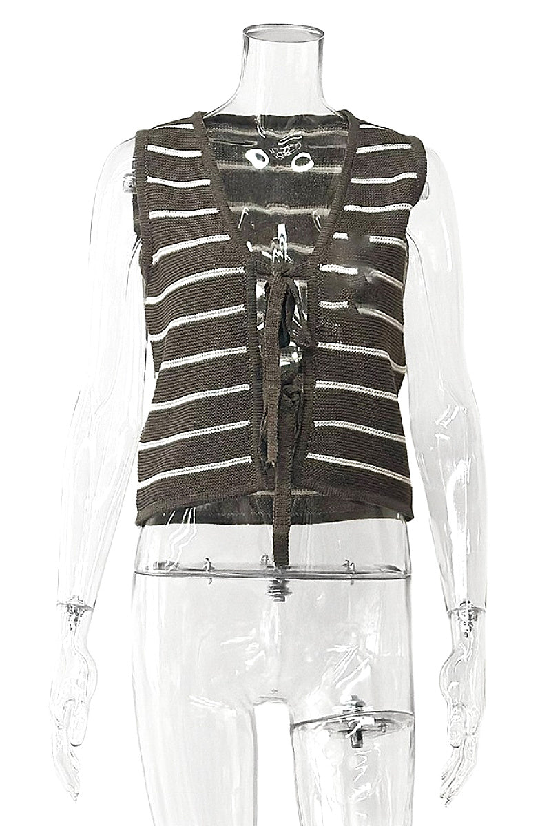 New Striped Knitted Vest with Bow for Women